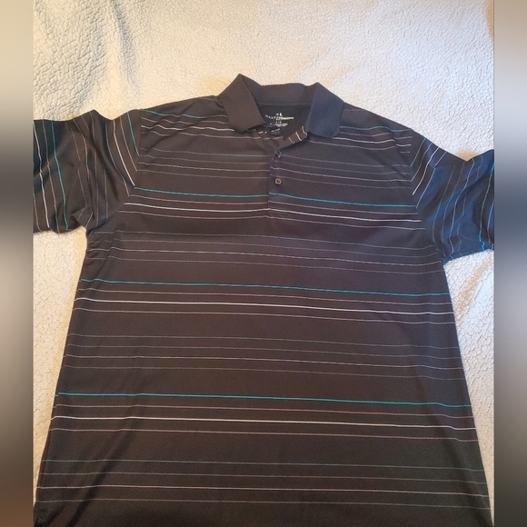 Men’s Grand Slam Striped Performance Black Golf Polo Teal Grey Stripes Sz L - Picture 1 of 6